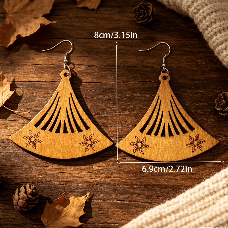 Autumn Winter Style Bohemian Retro Fan Pattern Dangle Earrings